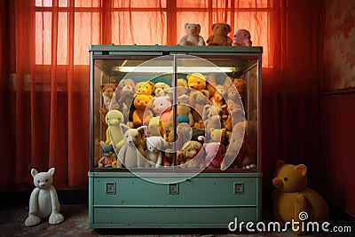 vintage claw machine with plush toys inside Stock Photo