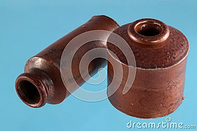 Vintage clay ink wells Stock Photo