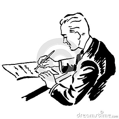 Vintage Clipart 132 Business Man Signing Document Stock Photo
