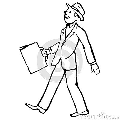 Vintage Clipart 183 Business Man Walking with Briefcase Stock Photo