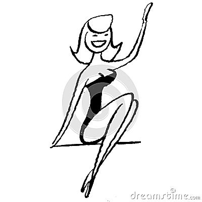 Vintage Clipart 115 Cartoon Woman in Swimsuit Stock Photo