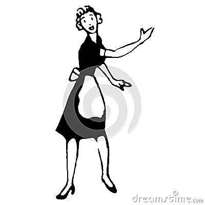 Vintage Clipart 145 Housewife presenting to her left Stock Photo