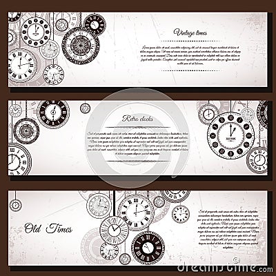 Vintage clock banner background set Vector Illustration