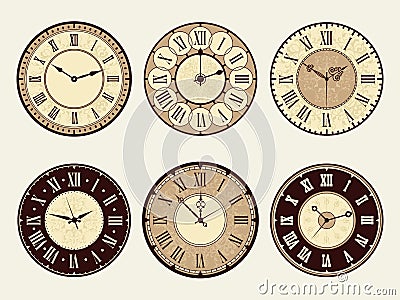 Vintage clock. Elegant antique metal watches vector illustrations Vector Illustration