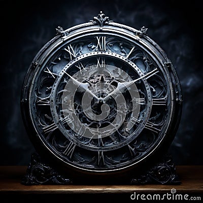 Vintage clock with intricate gears and Roman numerals Stock Photo