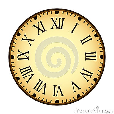 Vintage Clock with Roman Letters as Numbers on the Empty Clockface Stock Photo