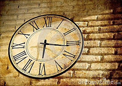 Vintage clock wall in grunge background Stock Photo