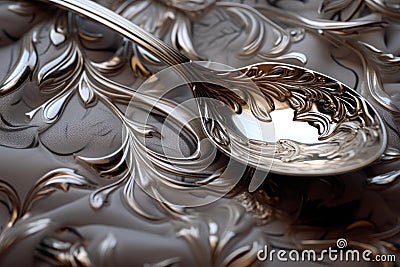 Vintage Closeup photo of silver antique spoon. Generate ai Stock Photo