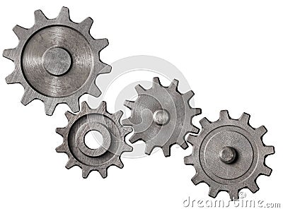 Metal gears and cogs cluster isolated 3d illustration Stock Photo