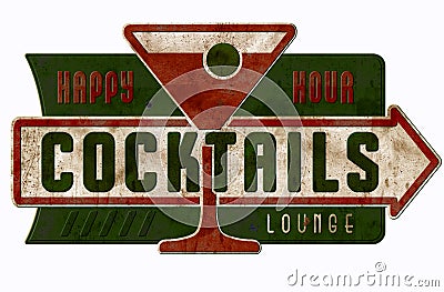 Vintage Cocktail Lounge Sign Happy Hour Cocktails Stock Photo