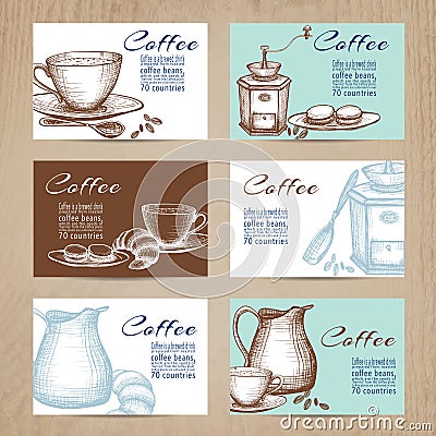 Vintage coffee cards banners set Vector Illustration