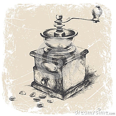 vintage coffee grinder, grunge frame, monochrome.vector ilustration Vector Illustration