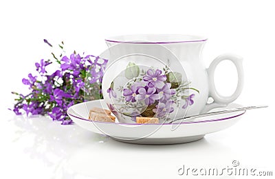 Vintage coffee or tea cups, with blue flowers Stock Photo