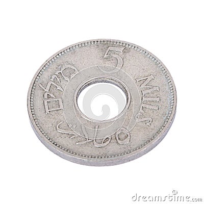 Isolated Palestine 5 Mils Coin Stock Photo