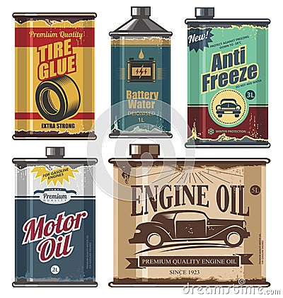 Vintage collection of car and transportation related products Vector Illustration