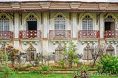 Vintage Colonial Goan house of Braganza family in Chandor village Editorial Stock Photo