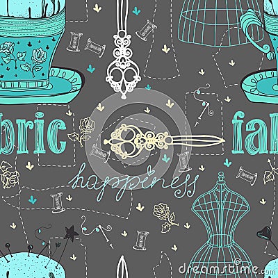 Vintage Color Seamless pattern - fashion and sewing Vector Illustration