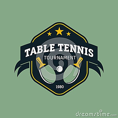 Vintage color table tennis logo. Ping pong championship label or badge. Stock Photo