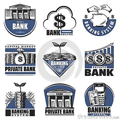 Vintage Colored Banking Emblems Set Vector Illustration