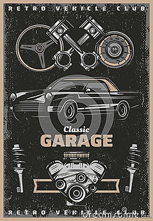 Vintage Colored Classic Garage Service Poster Vector Illustration