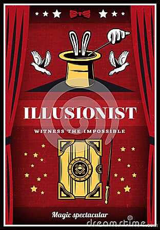 Vintage Colored Magic Illusion Poster Vector Illustration