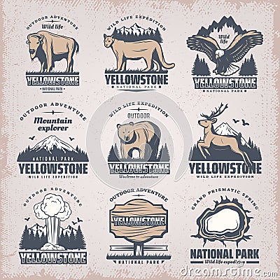 Vintage Colored National Park Emblems Set Vector Illustration