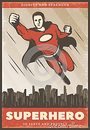 Vintage Colored Superhero Poster Vector Illustration