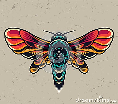 Vintage colorful flying death head moth Vector Illustration