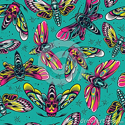 Vintage colorful insects seamless pattern Vector Illustration