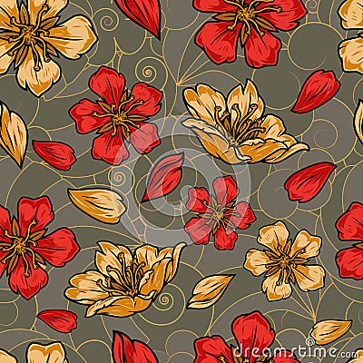 Vintage colorful japanese floral seamless pattern Vector Illustration