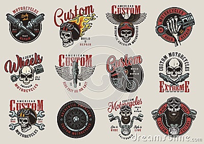 Vintage colorful motorcycle emblems Vector Illustration