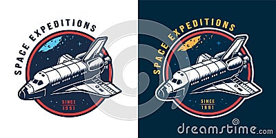 Vintage colorful space round emblem Vector Illustration