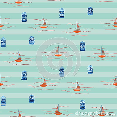 Vintage colors Hawaii ocean seamless vector pattern. Vector Illustration