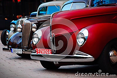 Vintage colourful Cars lined up for show Editorial Stock Photo