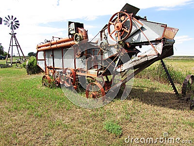 Vintage combine at Tomkins Saskatchewan Stock Photo