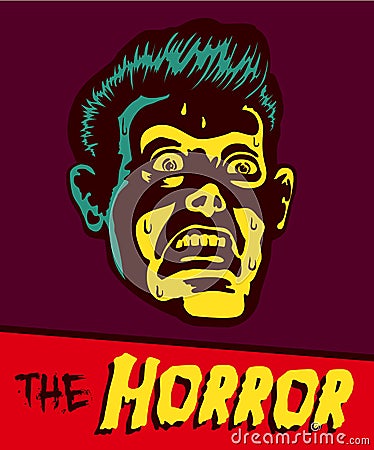 Vintage comic book illustration terrified man face Vector Illustration