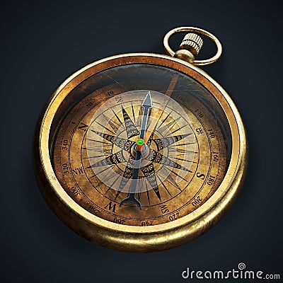 Vintage compass isolated on black background 3d Stock Photo