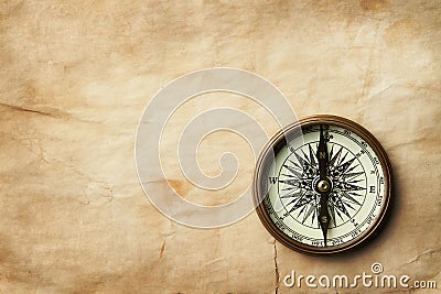 Vintage compass on old paper with copy space Stock Photo