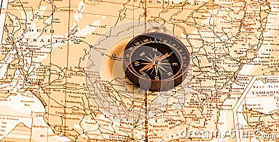 Vintage compass over map Stock Photo