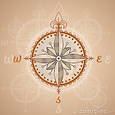 Vintage compass roses, icon and design element. vector nautical label. Stock Photo