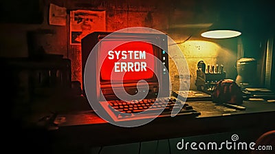 Old computer showing system error message on monitor Stock Photo