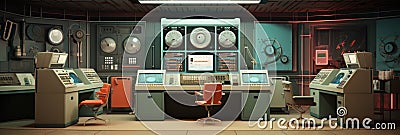 Vintage Computer Room With Mainframe Machines And Punch Card Readers Stock Photo