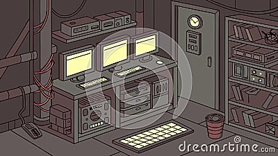 Vintage computer setup with CRT monitor, retro tech and office scene vector design Generative AI Vector Illustration