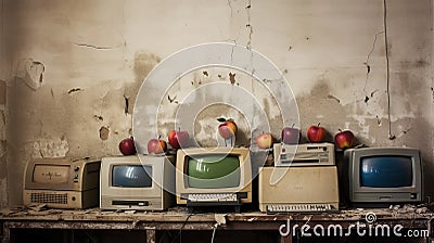 Vintage Computers And Old Apples: A Post-apocalyptic Snapshot Aesthetic Stock Photo