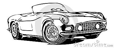 Vintage convertible car sketch on a white background. classic retro vehicle illustration, front side view. poster of old sports Stock Photo