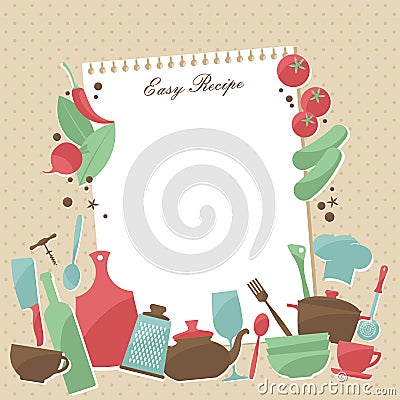 Vintage cooking book recipe page with vegetables Vector Illustration