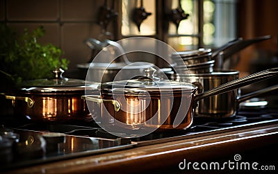 Vintage Cookware in the Modern Kitchen. Generative Ai Stock Photo