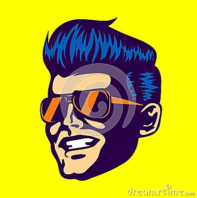 Vintage Cool Dude Man Face, Aviator Sunglasses, Rockabilly Vintage Cool Dude Man Face, Aviator Sunglasses, Rockabilly