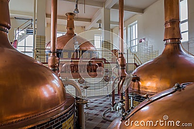 Vintage copper kettle - brewery in Belgium Stock Photo