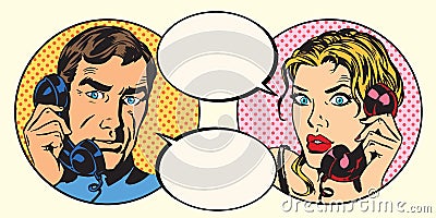 Vintage couple man and woman talking on the phone Vector Illustration